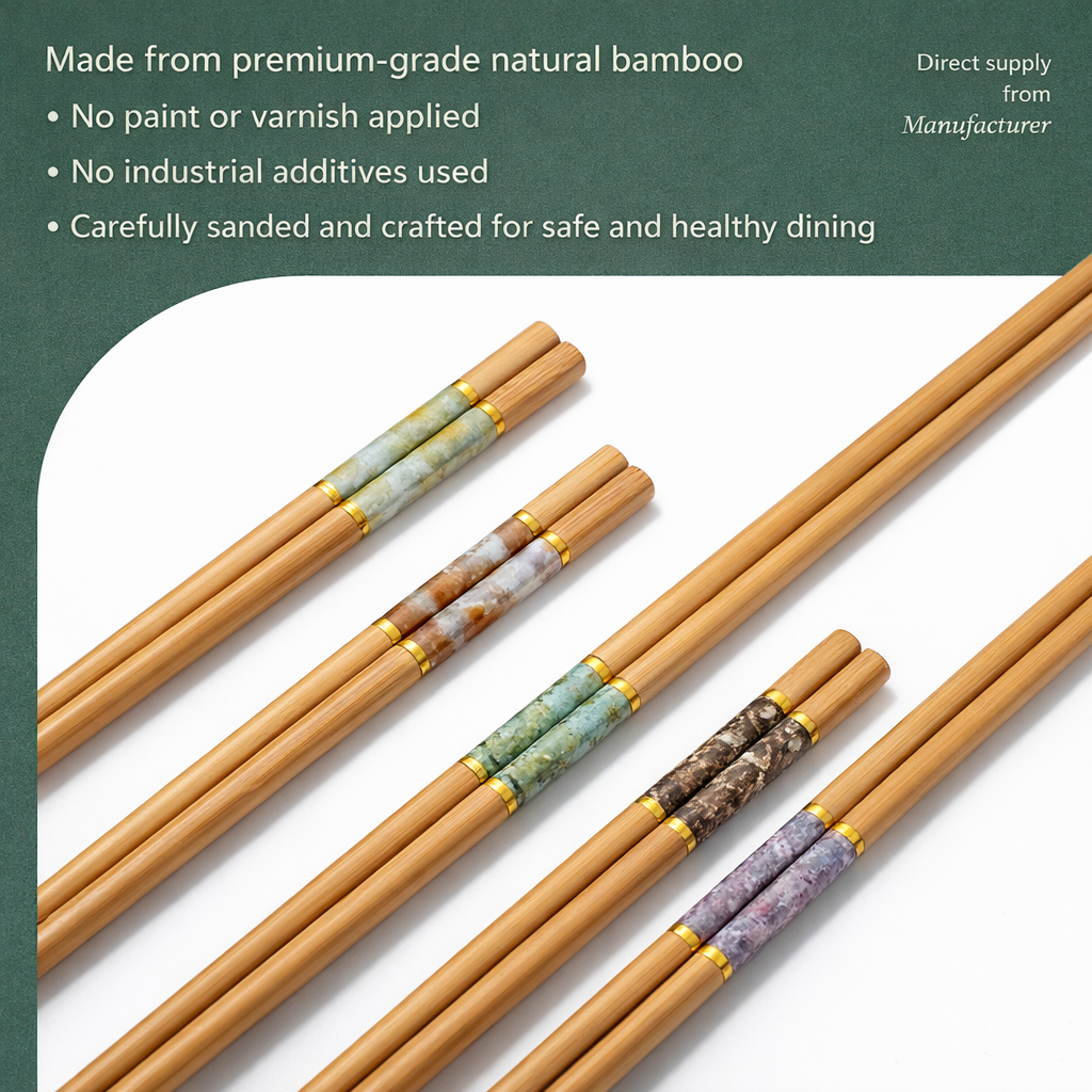 10 Pair Bamboo Chopsticks Set with Five-Color Marble Pattern, Mould-Free Natural Bamboo Chopsticks for Household, Hotel and Restaurant Use, Chopsticks Set with Kraft Paper Gift Box Packaging