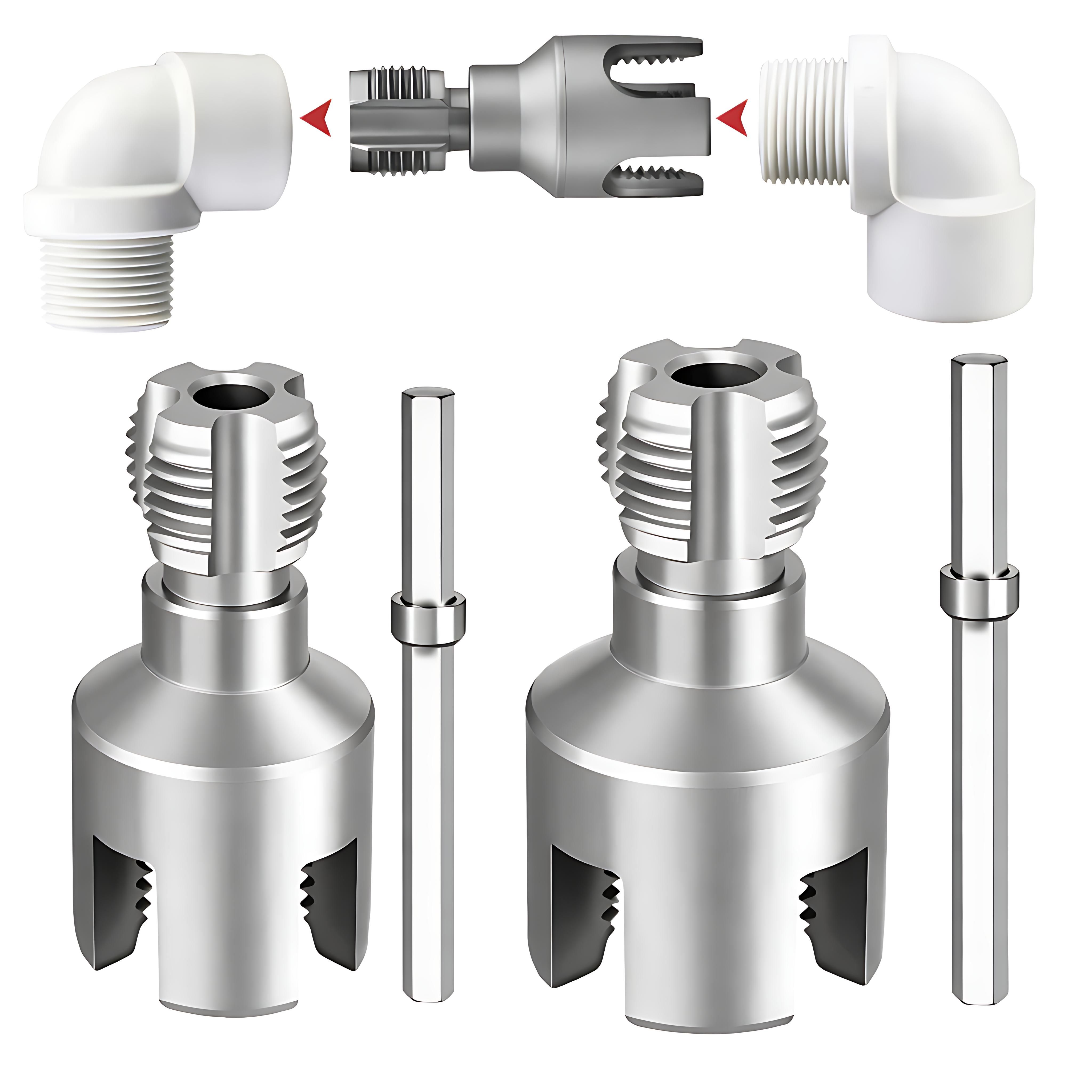 Professional Water Pipe Threader Tool Outer-Inner Tap & Reamer Tool for 1/2” and 3/4” Pipes, Creates Clean Internal and External Threads on PVC and Plastic Pipes, Ideal for Plumbing Repair