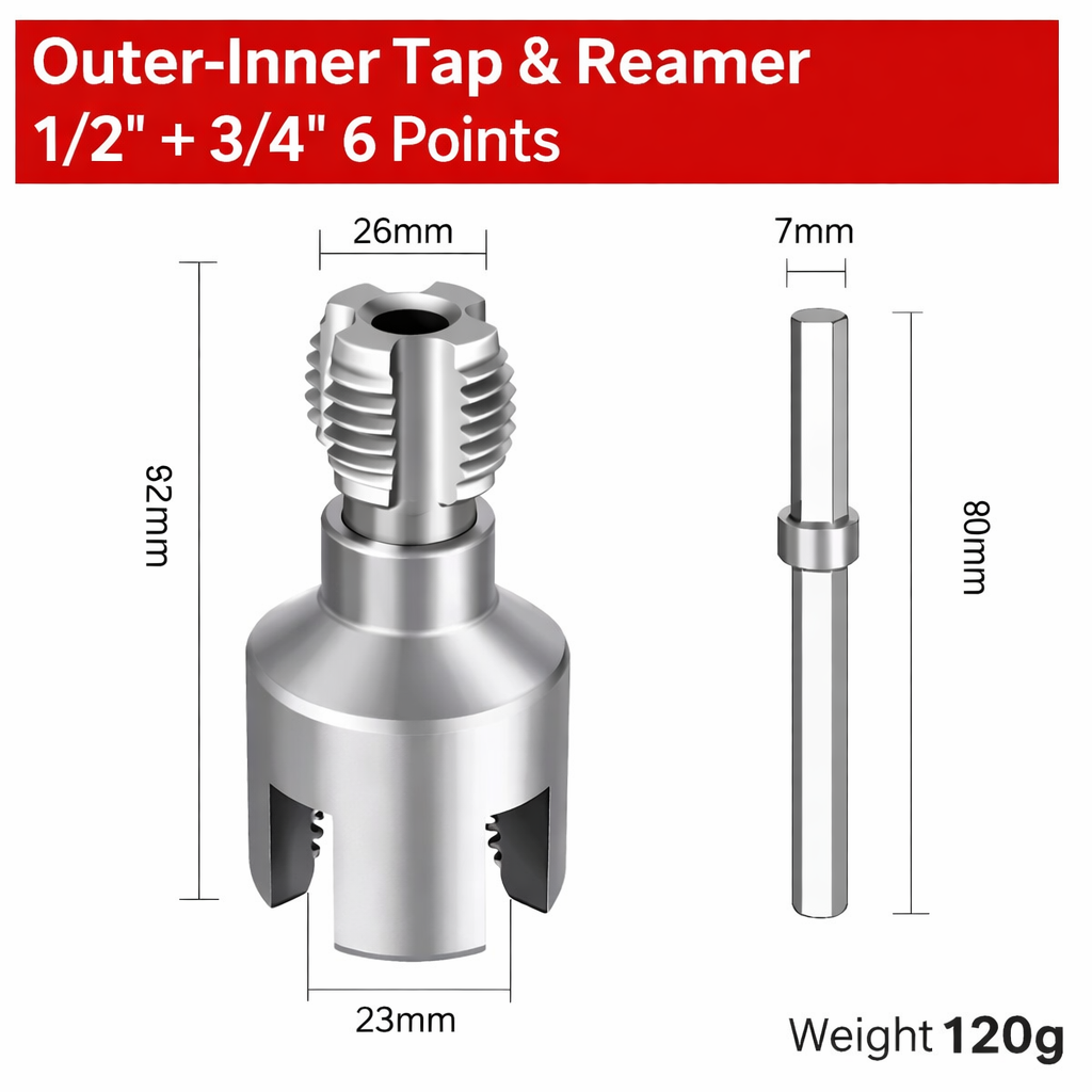 Professional Water Pipe Threader Tool Outer-Inner Tap & Reamer Tool for 1/2” and 3/4” Pipes, Creates Clean Internal and External Threads on PVC and Plastic Pipes, Ideal for Plumbing Repair