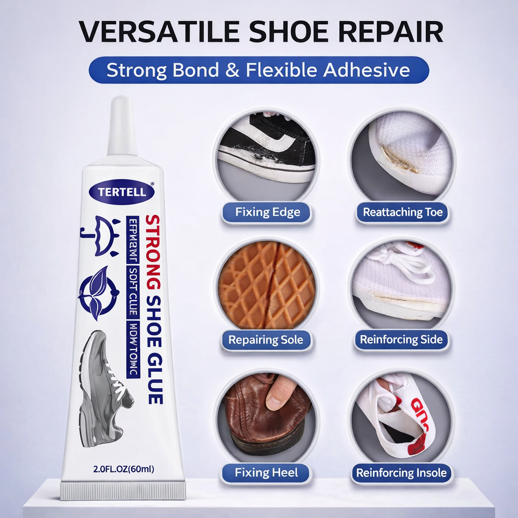 Strong Shoe Glue Waterproof Repair Adhesive, Transparent Flexible Shoe Bonding Glue for Sneakers, Leather Shoes, Soles, Heels and Fabric, Strong Hold, Non-Toxic, Won’t Yellow or Harden, Long-Lasting