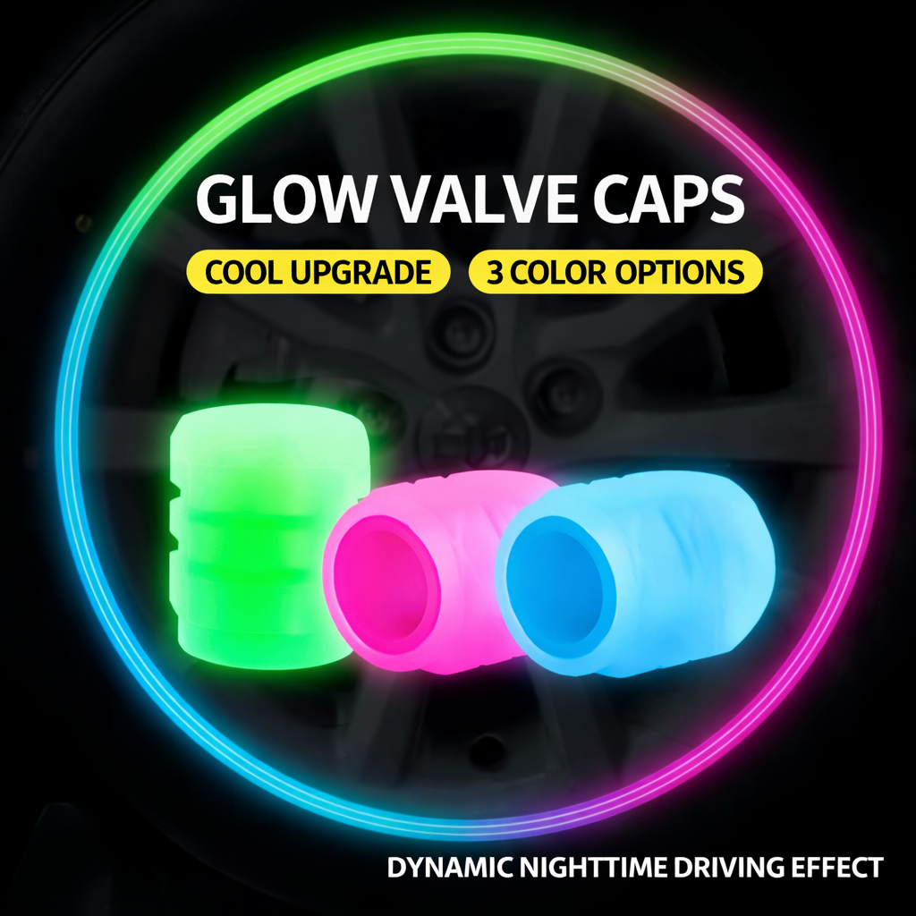 4pcs Luminous Valve Caps Fluorescent Glow in the Dark Tire Valve Stem Caps for Car, Motorcycle, Bicycle and E-Bike Wheels, Night Safety Decorative Wheel Tyre Hub Accessories
