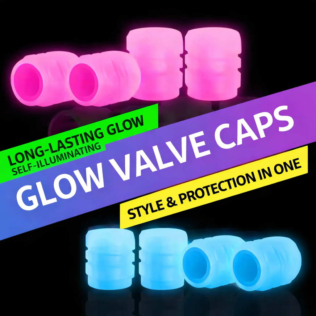 4pcs Luminous Valve Caps Fluorescent Glow in the Dark Tire Valve Stem Caps for Car, Motorcycle, Bicycle and E-Bike Wheels, Night Safety Decorative Wheel Tyre Hub Accessories