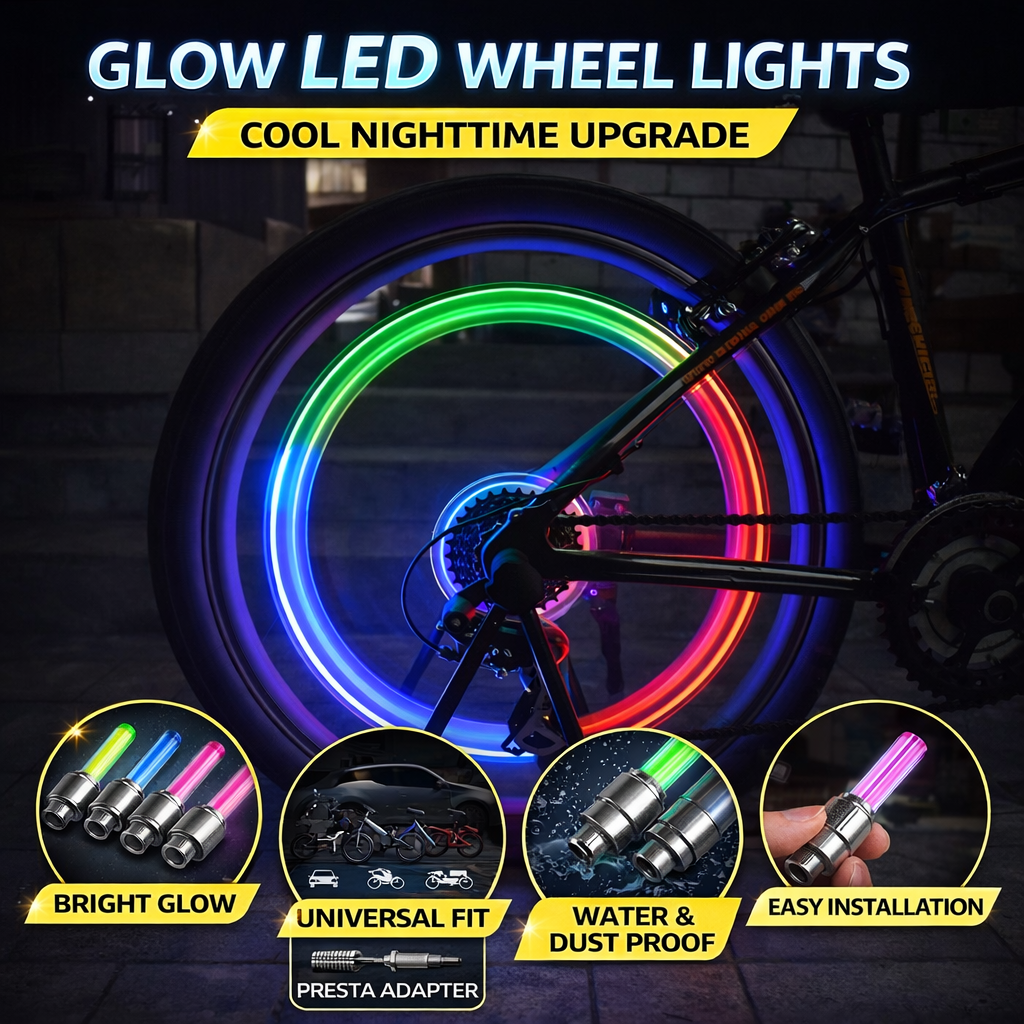 2PCS Bicycle Bike LED Wheel Lights Tire Valve Cap Flashing Lights for Car, Motorcycle and Bike Wheels, Motion Activated Air Valve Spoke Lights, Waterproof Night Safety Decorative Bike Accessories