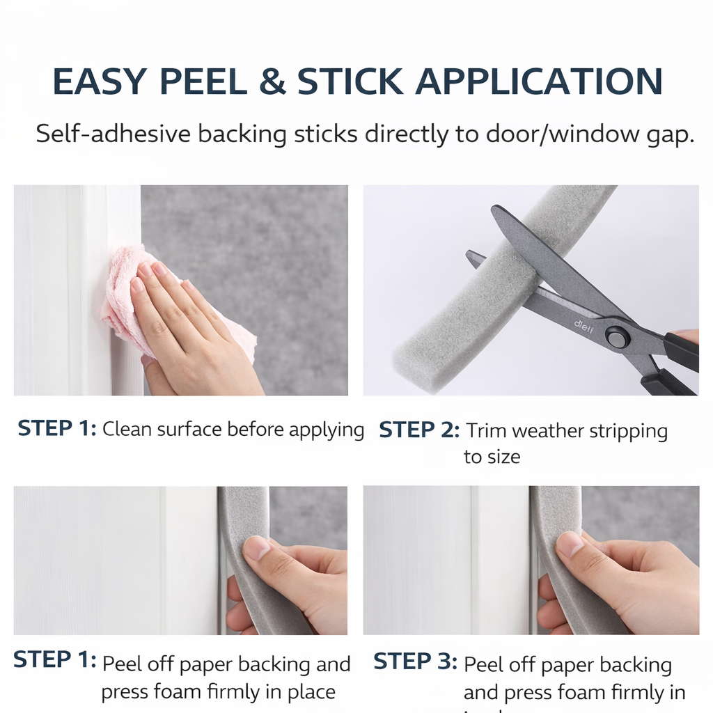 Door Window Sealing Strips Soundproof Foam Weatherstrip for Noise Insulation, Draft Excluder Bottom Seal Strip, Self-Adhesive Wind Guard for Doors and Windows, Anti-Dust, Anti-Collision, Easy Install