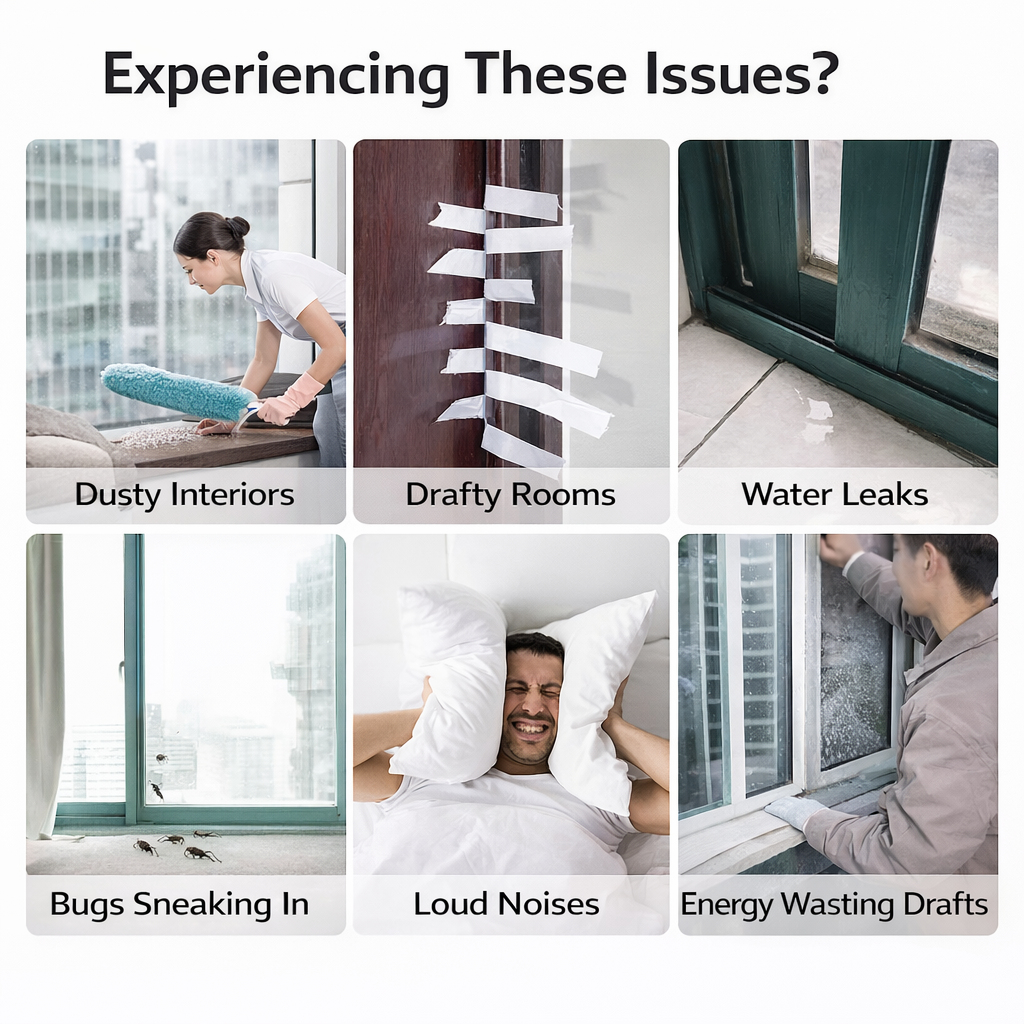 Door Window Sealing Strips Soundproof Foam Weatherstrip for Noise Insulation, Draft Excluder Bottom Seal Strip, Self-Adhesive Wind Guard for Doors and Windows, Anti-Dust, Anti-Collision, Easy Install