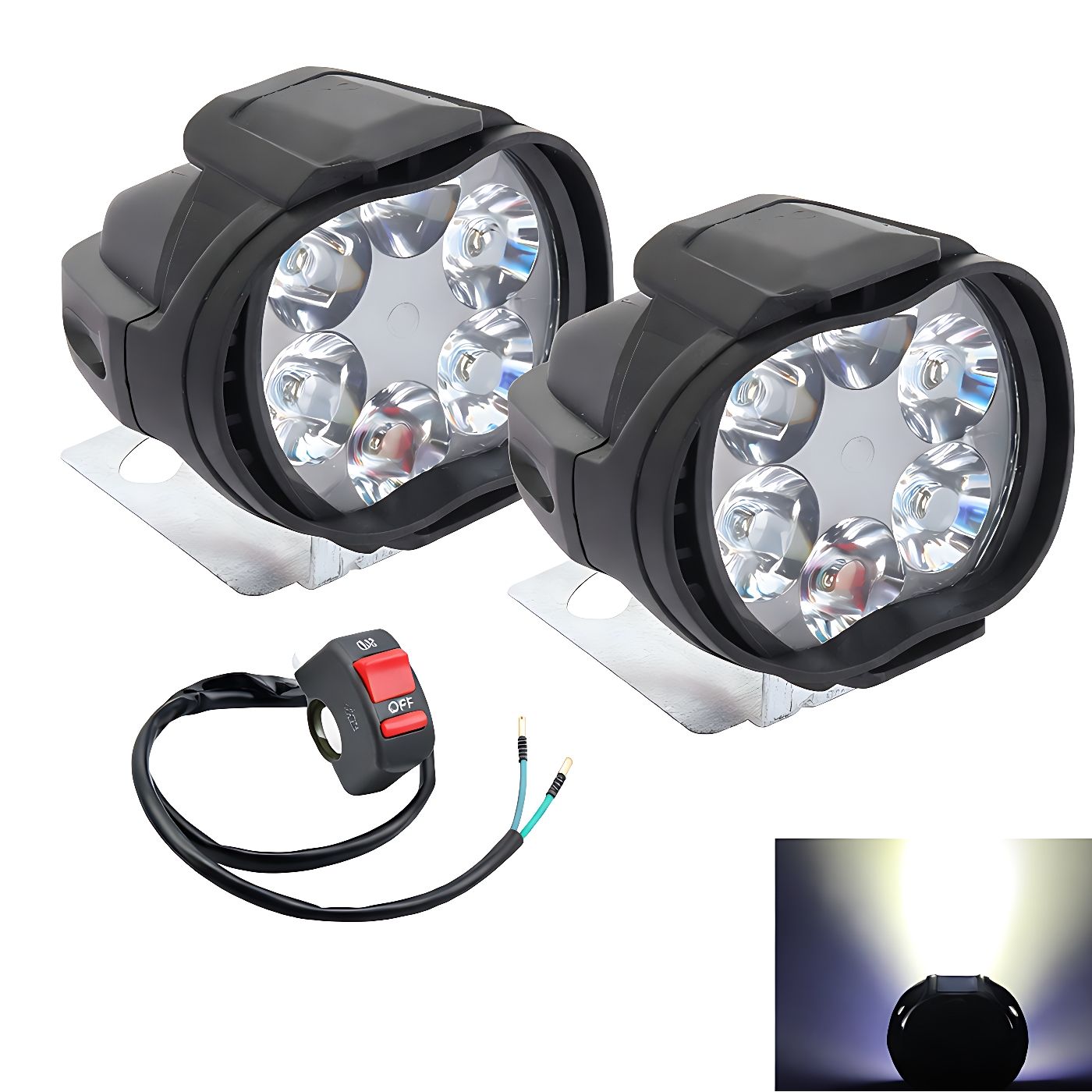 2PCS Motorcycle LED Headlights 6 LED Auxiliary Spotlights Fog Head Light Driving Lamp Set with ON/OFF Switch, High Brightness Waterproof Working Spot Lights for Motorcycles, Cars and Electric Vehicles