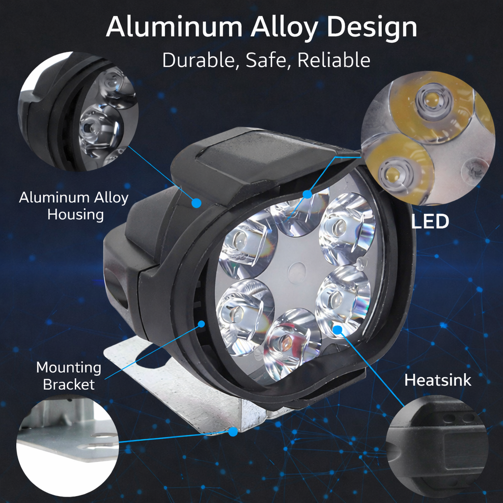 2PCS Motorcycle LED Headlights 6 LED Auxiliary Spotlights Fog Head Light Driving Lamp Set with ON/OFF Switch, High Brightness Waterproof Working Spot Lights for Motorcycles, Cars and Electric Vehicles