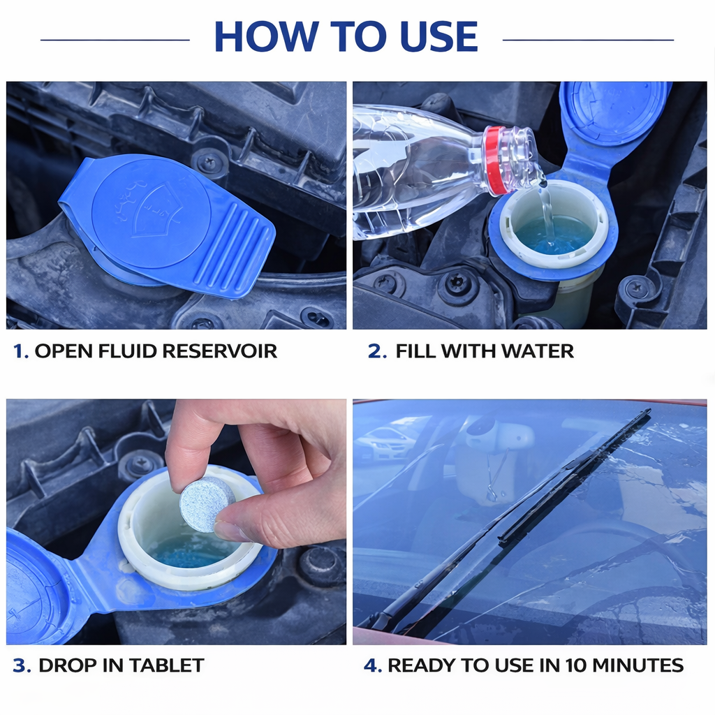 20 Pieces Car Windshield Washer Cleaning Effervescent Tablets, Concentrated Wiper Fluid Tablets Remove Oil Film, Dirt, Improve Visibility, Reduce Wiper Noise, Easy to Use,1 Tablet Makes Up to 4 Liters