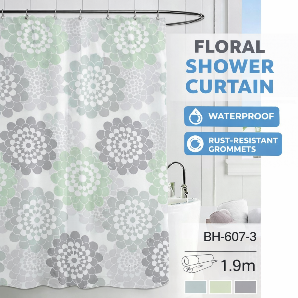 PEVA Shower Curtain for Bathroom, 180×200cm Waterproof Partition Curtain with Hooks Included, Modern Simple White Plaid Design, Lightweight 50gsm Material, Ideal for Home, Hotel and Guest Bathrooms