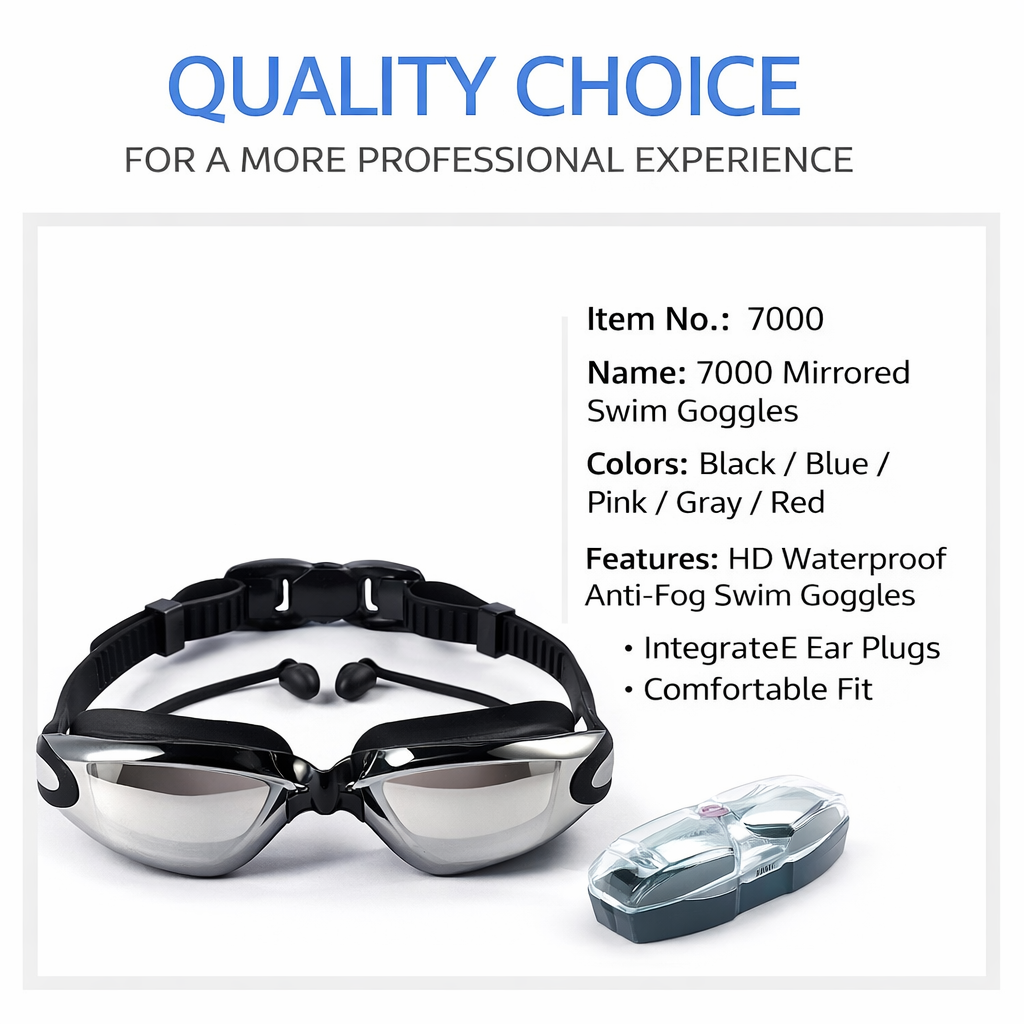 Swimming Goggles for Men and Women, Large-Frame Electroplated Waterproof Anti-Fog Goggles with Adjustable Strap, Including Swimming Cap, Earplugs and Nose Clip, Complete Swimming Equipment