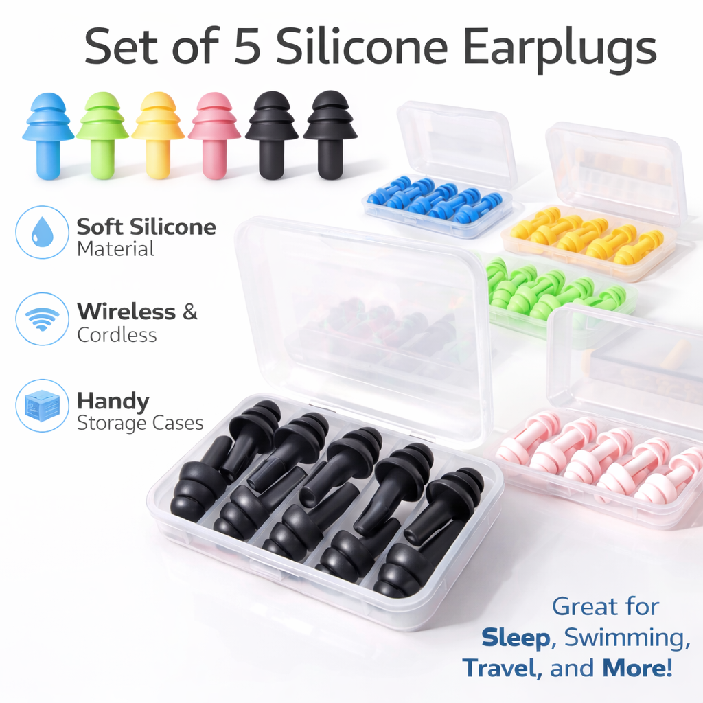 5 Pairs Soft Silicone Earplugs Anti-Noise Waterproof Ear Plugs for Sleeping, Snoring, Swimming, Learning and Noise Reduction, Comfortable Sound Insulation Ear Protectors with Storage Box, Black Color