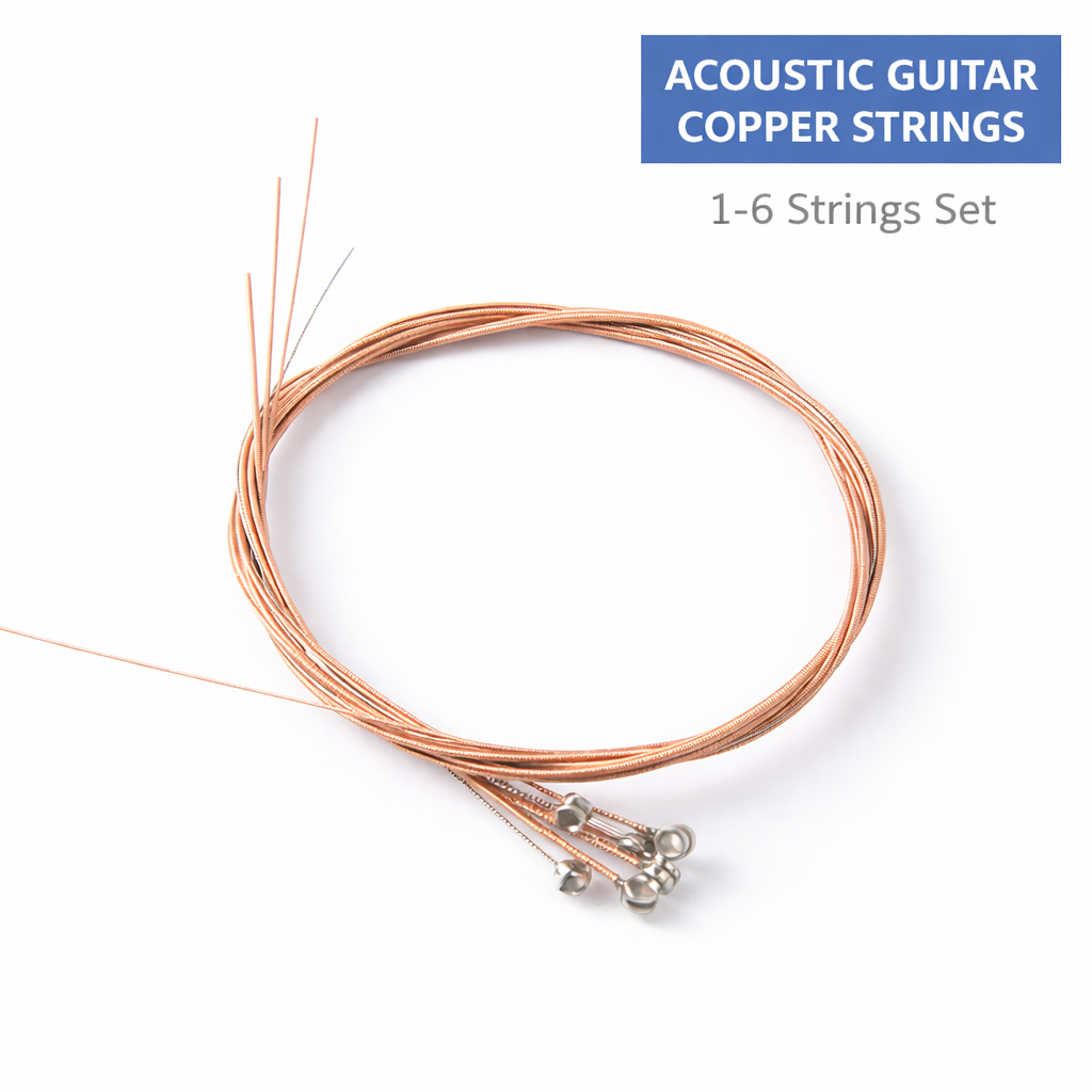 Acoustic Guitar Copper Strings Set 1–6, Premium Phosphor Copper Wound Strings with Anti-Rust Coating, Smooth Feel, Stable Tuning, Bright and Warm Tone for Folk & Acoustic Guitars