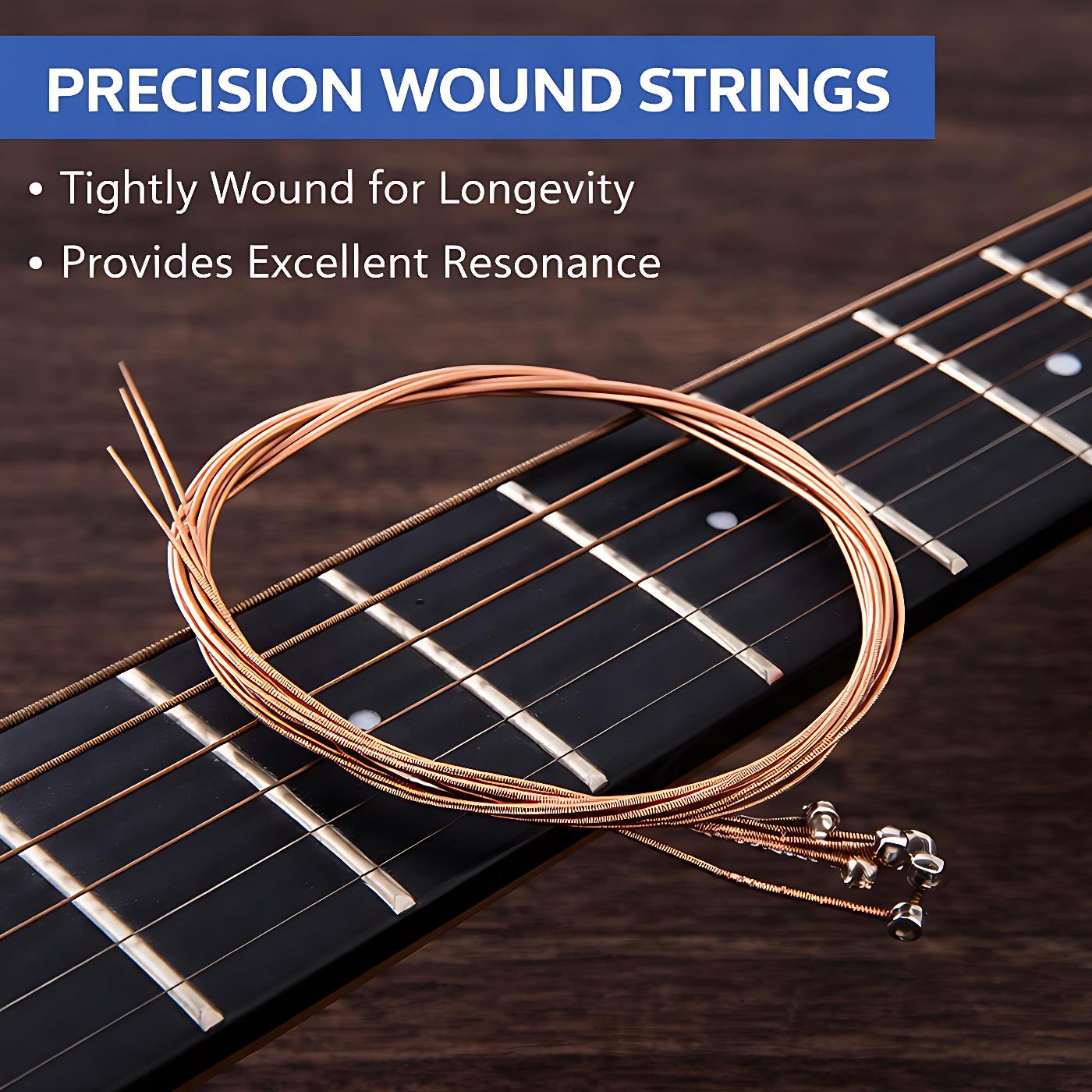 Acoustic Guitar Copper Strings Set 1–6, Premium Phosphor Copper Wound Strings with Anti-Rust Coating, Smooth Feel, Stable Tuning, Bright and Warm Tone for Folk & Acoustic Guitars
