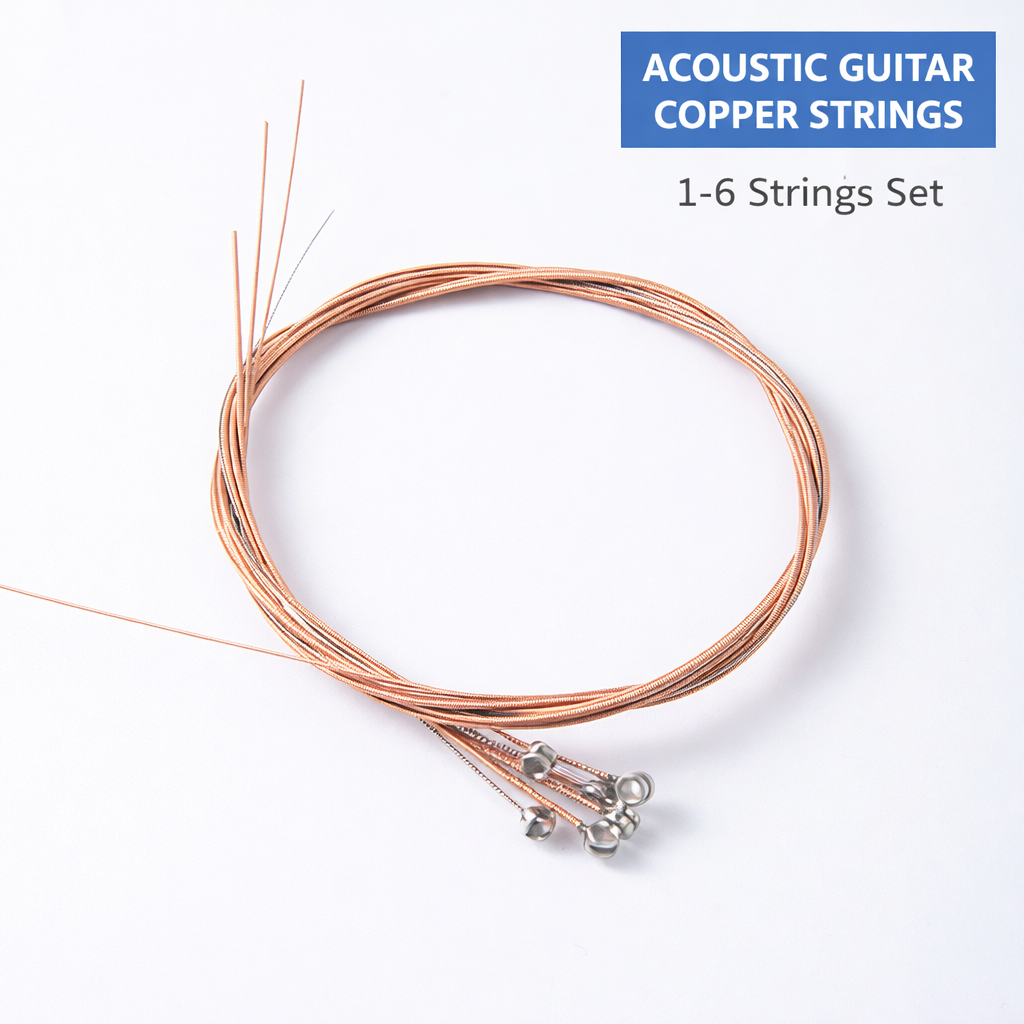 Acoustic Guitar Copper Strings Set 1–6, Premium Phosphor Copper Wound Strings with Anti-Rust Coating, Smooth Feel, Stable Tuning, Bright and Warm Tone for Folk & Acoustic Guitars