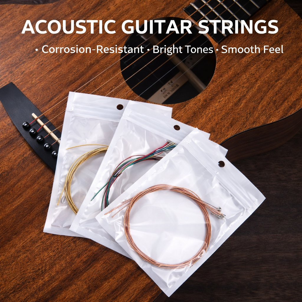 Acoustic Guitar Copper Strings Set 1–6, Premium Phosphor Copper Wound Strings with Anti-Rust Coating, Smooth Feel, Stable Tuning, Bright and Warm Tone for Folk & Acoustic Guitars
