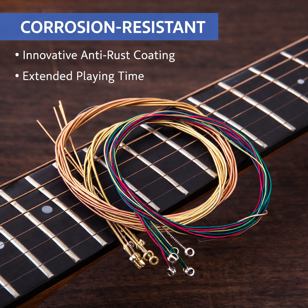 Acoustic Guitar Copper Strings Set 1–6, Premium Phosphor Copper Wound Strings with Anti-Rust Coating, Smooth Feel, Stable Tuning, Bright and Warm Tone for Folk & Acoustic Guitars