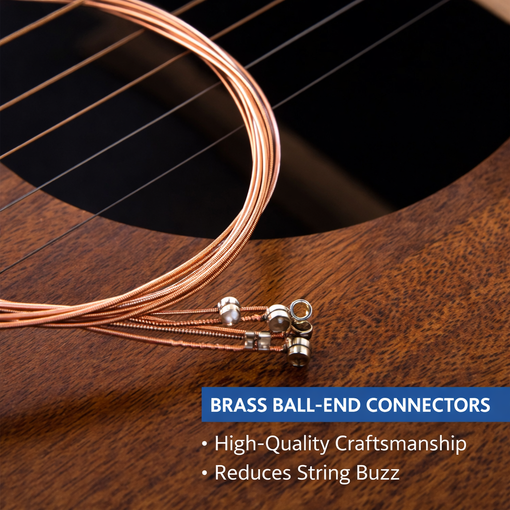 Acoustic Guitar Copper Strings Set 1–6, Premium Phosphor Copper Wound Strings with Anti-Rust Coating, Smooth Feel, Stable Tuning, Bright and Warm Tone for Folk & Acoustic Guitars