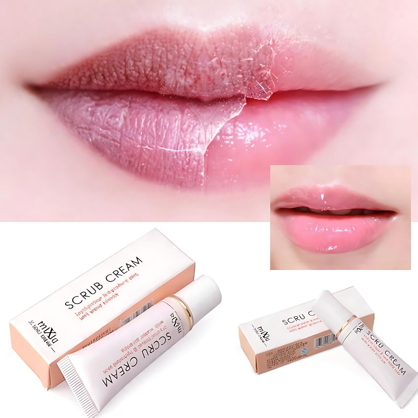 Natural Lip Scrub Cream with Avocado Oil, Honey and Shea Butter for Gentle Exfoliation, Removing Dead Skin, Deep Moisturizing, Repairing Dry Cracked Lips and Leaving Lips Soft, Smooth and Healthy Look