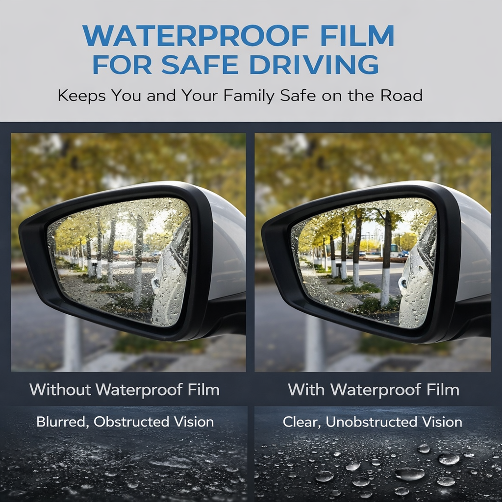 2PCS Car Rearview Mirror Protective Film, Anti-Fog and Rainproof Clear Safety Film for Side Mirrors, Hydrophobic Waterproof Coating Improves Visibility in Rain, Fog and Snow for Safer Driving