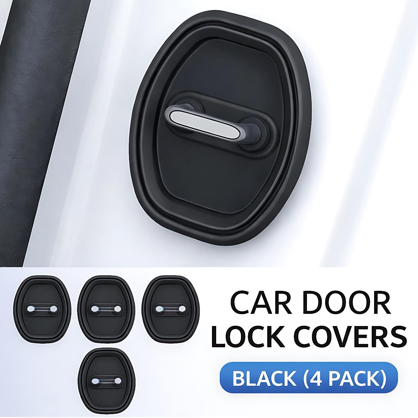 Silicone Car Door Lock Shock Pad Cover Set Black (4-Pack), OEM Fit Anti-Rust and Anti-Corrosion Protective Covers for Car Door Latches, Waterproof Dustproof Design Protects Locks