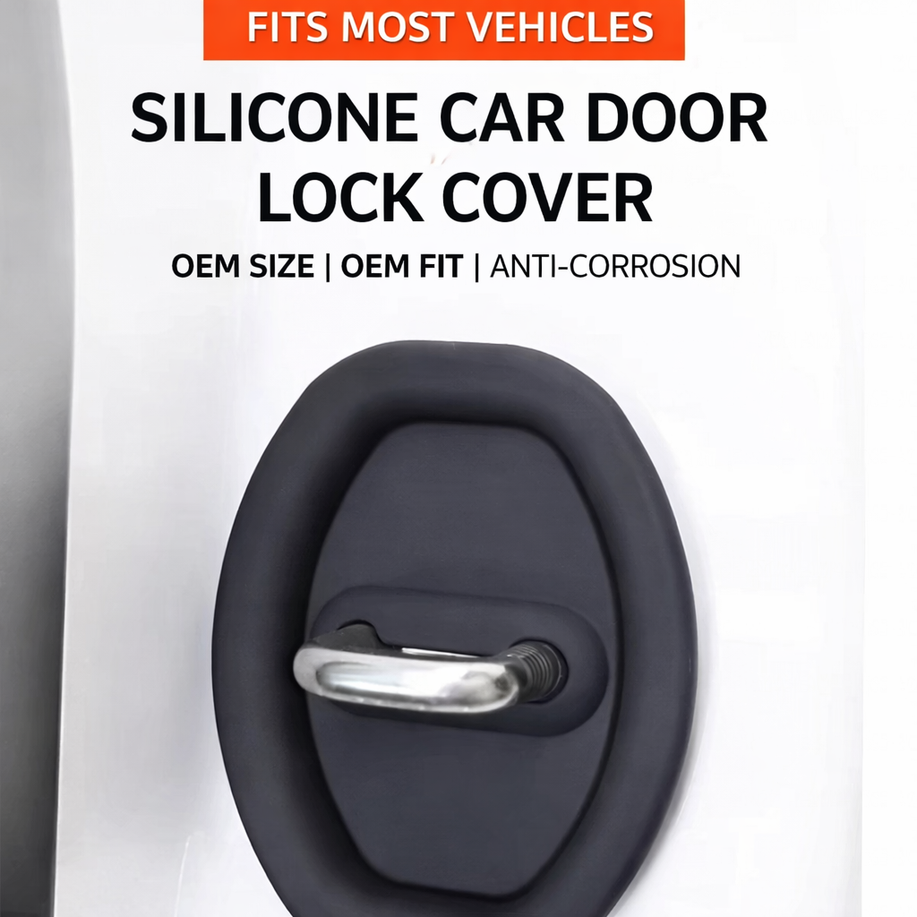Silicone Car Door Lock Shock Pad Cover Set Black (4-Pack), OEM Fit Anti-Rust and Anti-Corrosion Protective Covers for Car Door Latches, Waterproof Dustproof Design Protects Locks