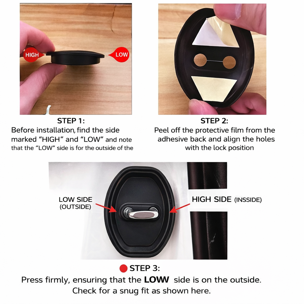 Silicone Car Door Lock Shock Pad Cover Set Black (4-Pack), OEM Fit Anti-Rust and Anti-Corrosion Protective Covers for Car Door Latches, Waterproof Dustproof Design Protects Locks