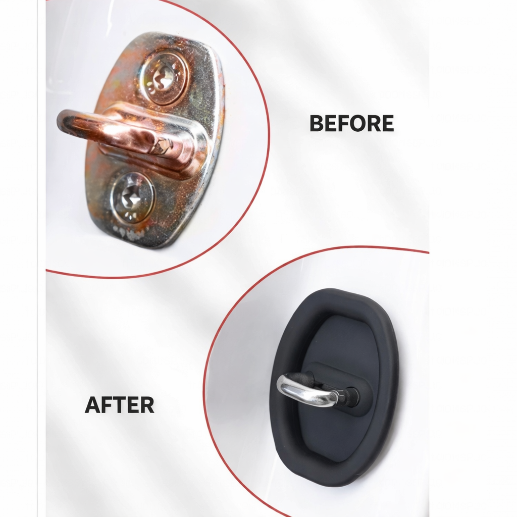 Silicone Car Door Lock Shock Pad Cover Set Black (4-Pack), OEM Fit Anti-Rust and Anti-Corrosion Protective Covers for Car Door Latches, Waterproof Dustproof Design Protects Locks