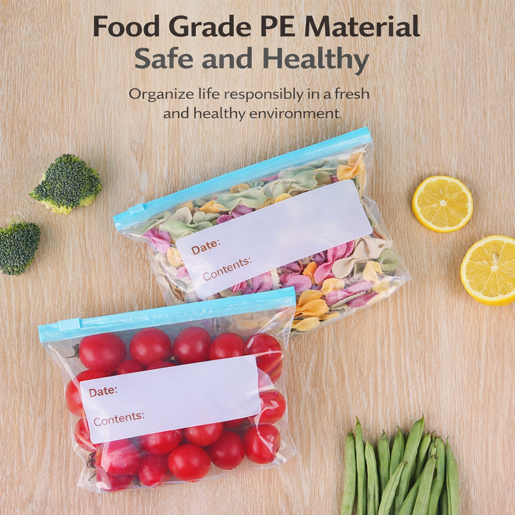 20 Pieces Reusable Zipper Freezer Storage Bags Food Grade Stand Up Ziplock Bags for Fruits Vegetables Meat Snacks Fresh Frozen Food, Leakproof Reusable Sealed Packaging Bags for Kitchen Freezer