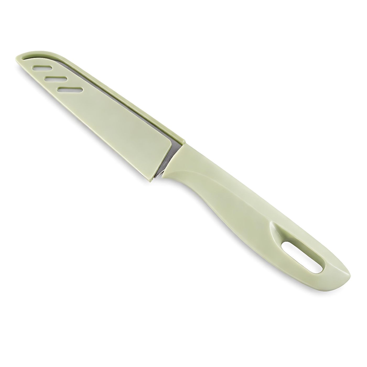 1 Piece Stainless Steel Knife with Protective Sleeve, Green Fruit and Vegetable Cutter for Home Kitchen Use, Portable Lightweight Sharp Blade Knife for Peeling, Slicing, and Everyday Food Knife Set