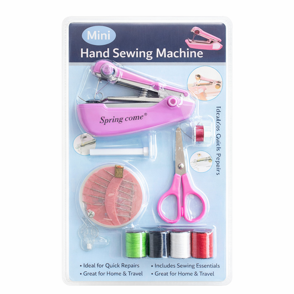 Mini Hand Sewing Machine Portable Manual Stitching Tool with Durable Metal Parts, Handheld Sewing Device for Quick Clothing Repairs, Home Use, Travel, Emergency Fixes, and DIY Sewing Projects