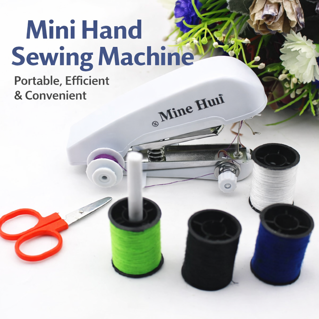 Mini Hand Sewing Machine Portable Manual Stitching Tool with Durable Metal Parts, Handheld Sewing Device for Quick Clothing Repairs, Home Use, Travel, Emergency Fixes, and DIY Sewing Projects