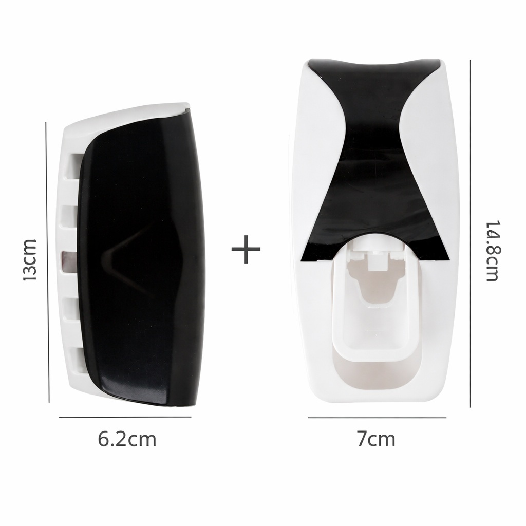 Wall Mounted Toothbrush Holder and Automatic Toothpaste Dispenser Set, No Drill Bathroom Organizer with Hands Free Toothpaste Squeezer, Holds Multiple Toothbrushes for Family Use