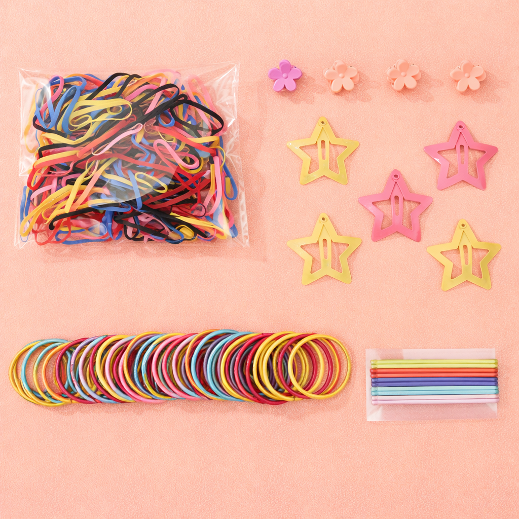 780 PCS Hair Accessories Set with Colorful Elastic Hair Bands, Rubber Bands, Flower Clips and Snap Hair Clips, Large Hair Styling Kit for Girls, Kids, Toddlers, Parties and Daily Hairstyles