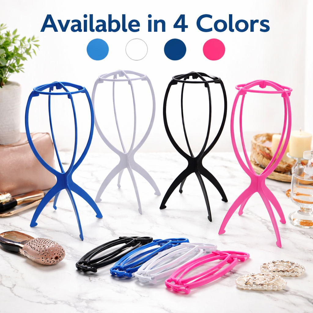 Portable Folding Plastic Wig Stand for Wigs and Hair Extensions, Stable Mannequin Head Display Holder, Lightweight Collapsible Design for Home, Salon, Travel and Storage