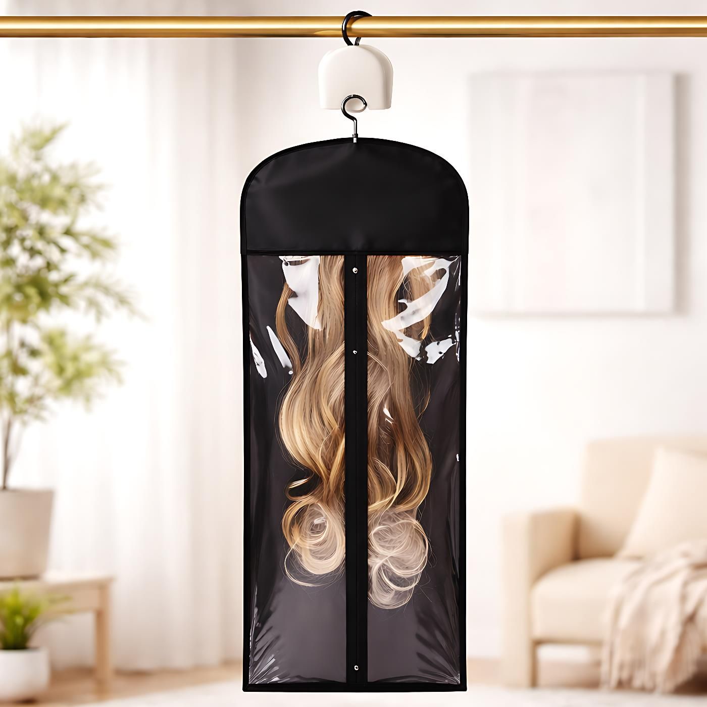 Hair Extension Storage Bag with Hanger, 80cm Transparent Wig Holder for Multiple Wigs, Dust-Proof Non-Woven Wig Storage Organizer with Hook for Salon, Home, Travel and Closet Use
