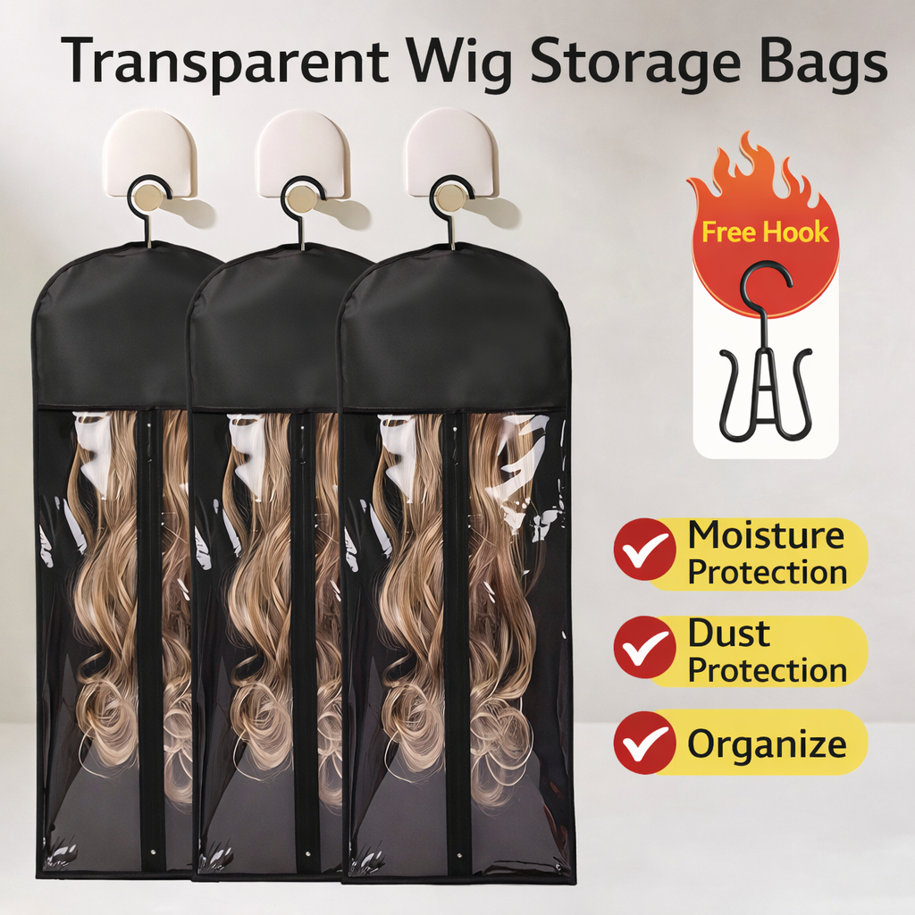 Hair Extension Storage Bag with Hanger, 80cm Transparent Wig Holder for Multiple Wigs, Dust-Proof Non-Woven Wig Storage Organizer with Hook for Salon, Home, Travel and Closet Use