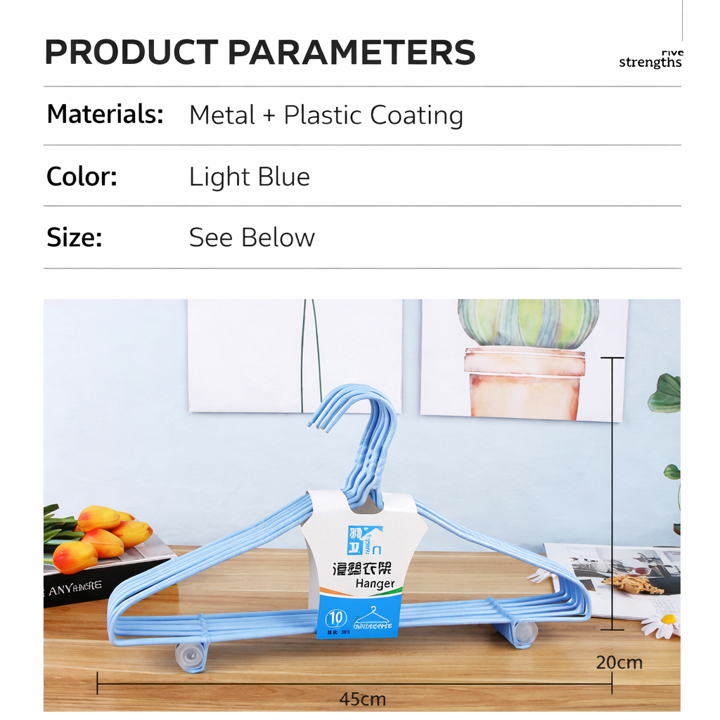 Plastic Clothes Hangers 10 Pack with PVC Coating, Durable Non-Slip Hangers Featuring Built-In Hooks for Clothes, Towels and Accessories, Suitable for Dry & Wet Use, Gentle on Fabrics Hanger Clothes