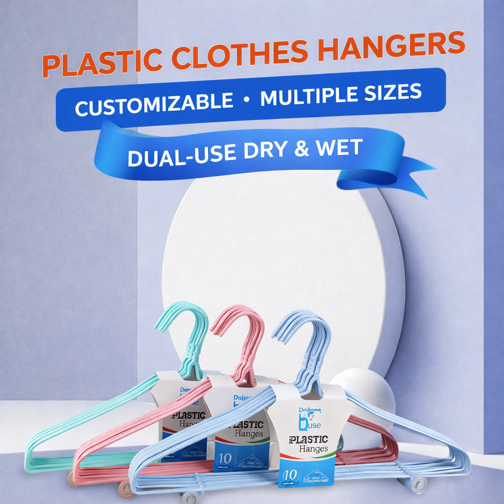 Plastic Clothes Hangers 10 Pack with PVC Coating, Durable Non-Slip Hangers Featuring Built-In Hooks for Clothes, Towels and Accessories, Suitable for Dry & Wet Use, Gentle on Fabrics Hanger Clothes