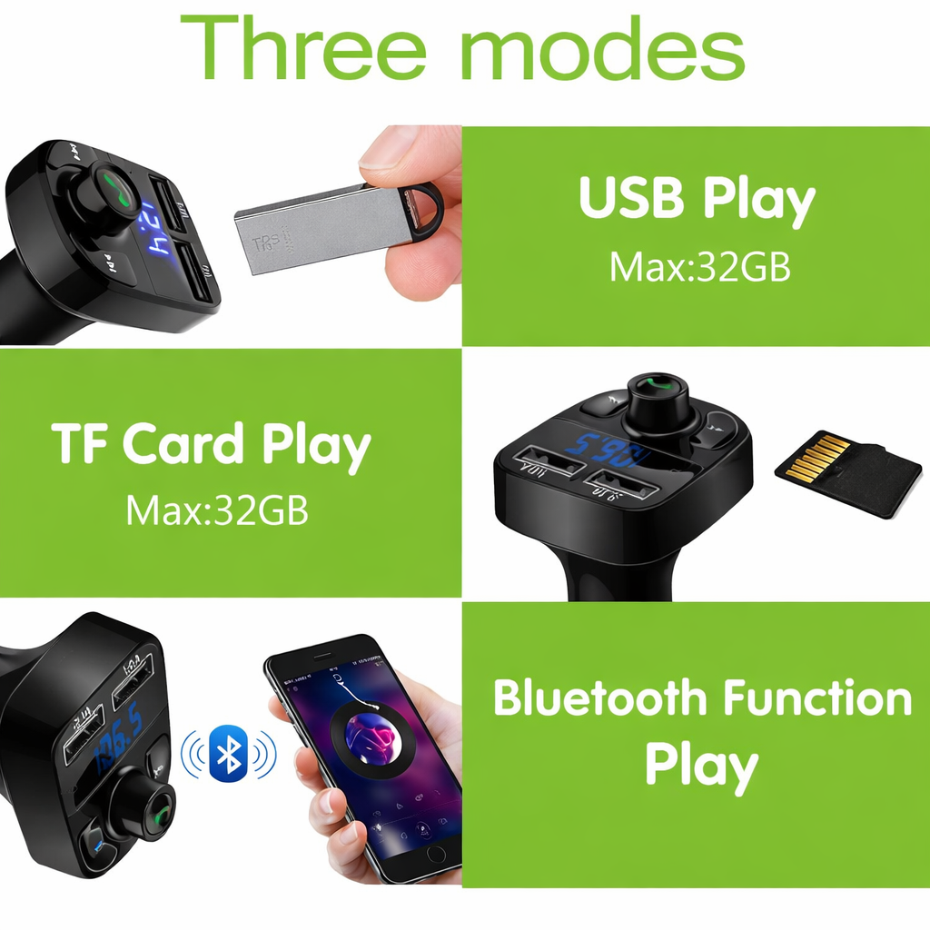 X8 Bluetooth FM Transmitter Car MP3 Player with Dual USB Charger Ports 3.1A + 1A, Hands-Free Calling, LED Voltage Display, Wireless Music Streaming, USB Flash Drive & TF Card Support for All Cars X8