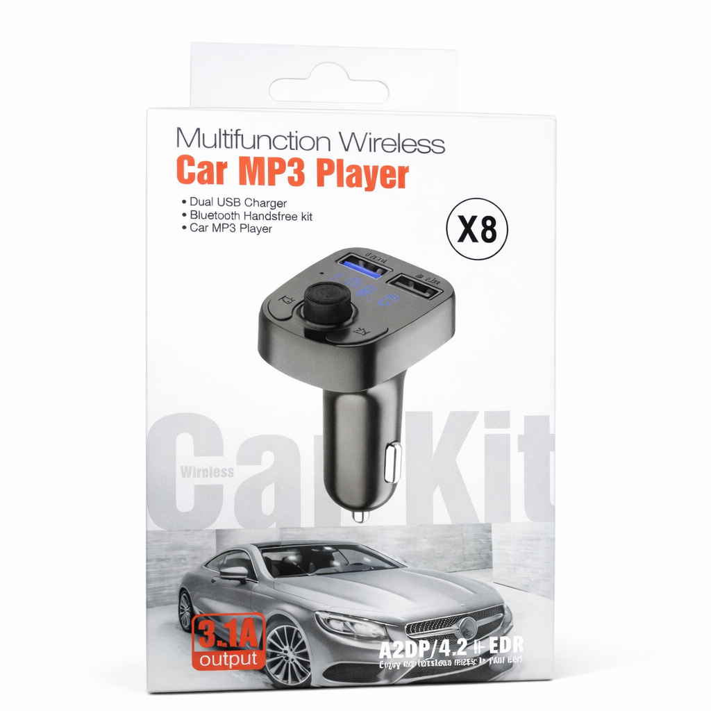 X8 Bluetooth FM Transmitter Car MP3 Player with Dual USB Charger Ports 3.1A + 1A, Hands-Free Calling, LED Voltage Display, Wireless Music Streaming, USB Flash Drive & TF Card Support for All Cars X8
