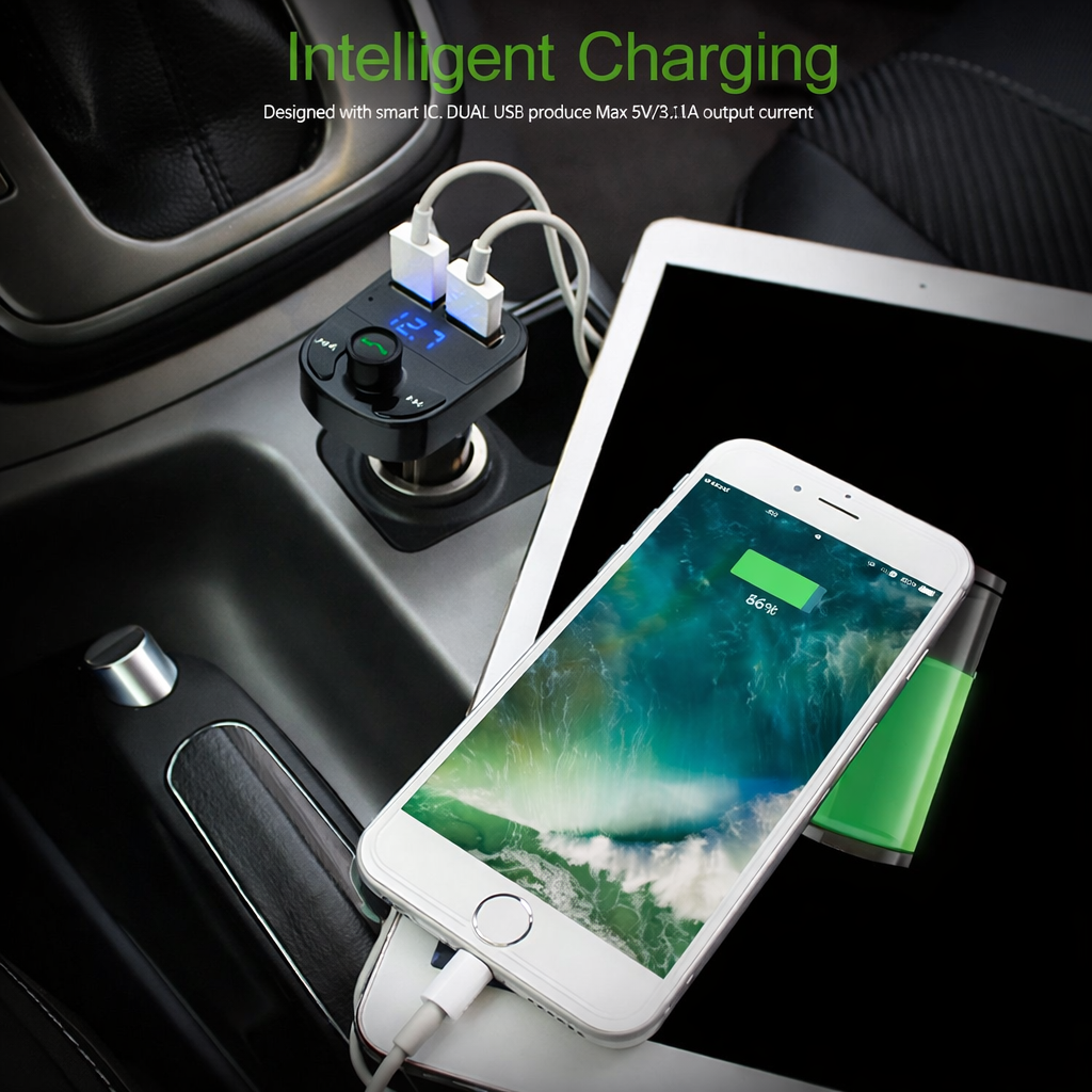 X8 Bluetooth FM Transmitter Car MP3 Player with Dual USB Charger Ports 3.1A + 1A, Hands-Free Calling, LED Voltage Display, Wireless Music Streaming, USB Flash Drive & TF Card Support for All Cars X8