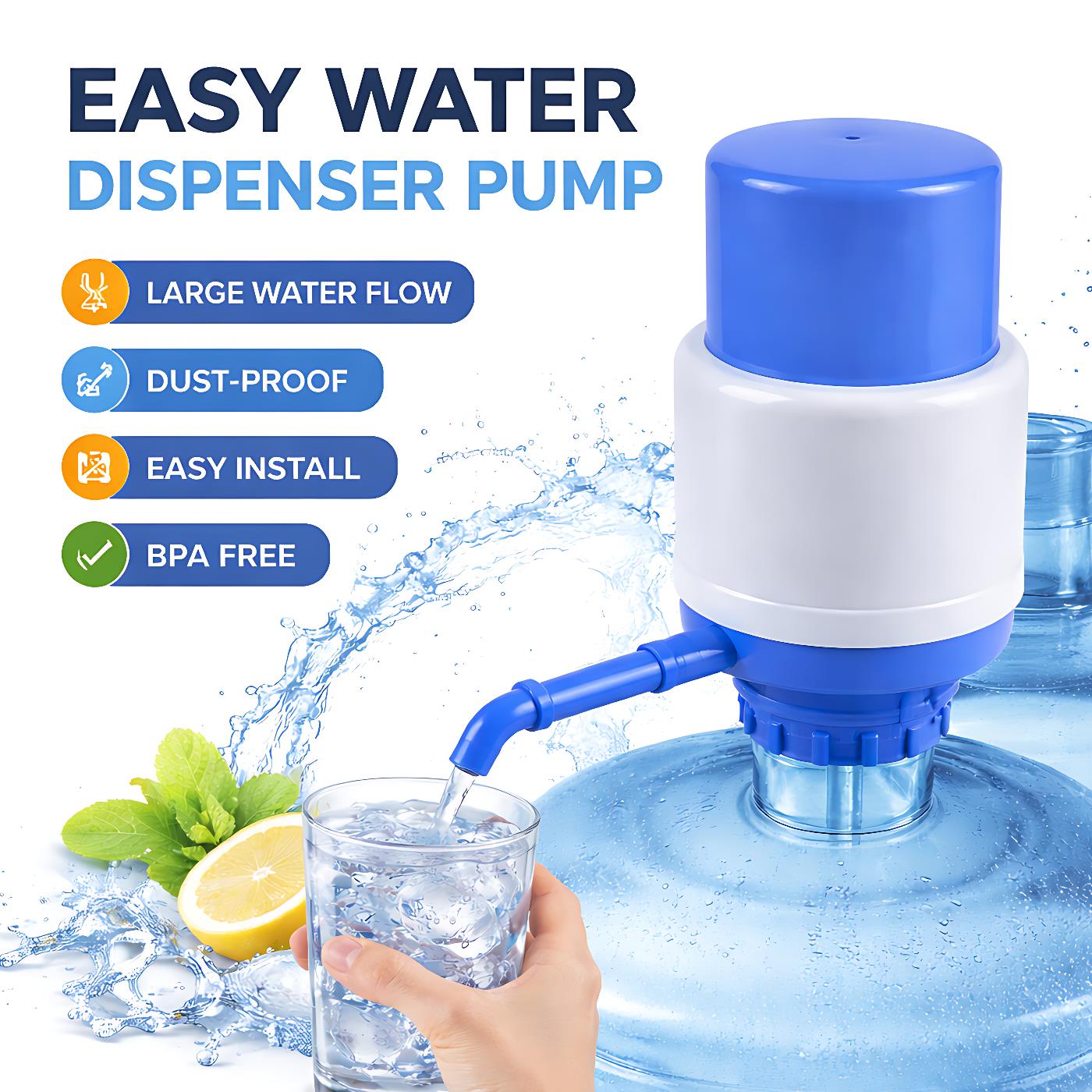Manual Water Dispenser Pump for Water Bottles, BPA Free Hand Press Drinking Water Pump with Large Flow, Dust Proof Design, Easy Installation for Home, Office, Camping and Outdoor Use