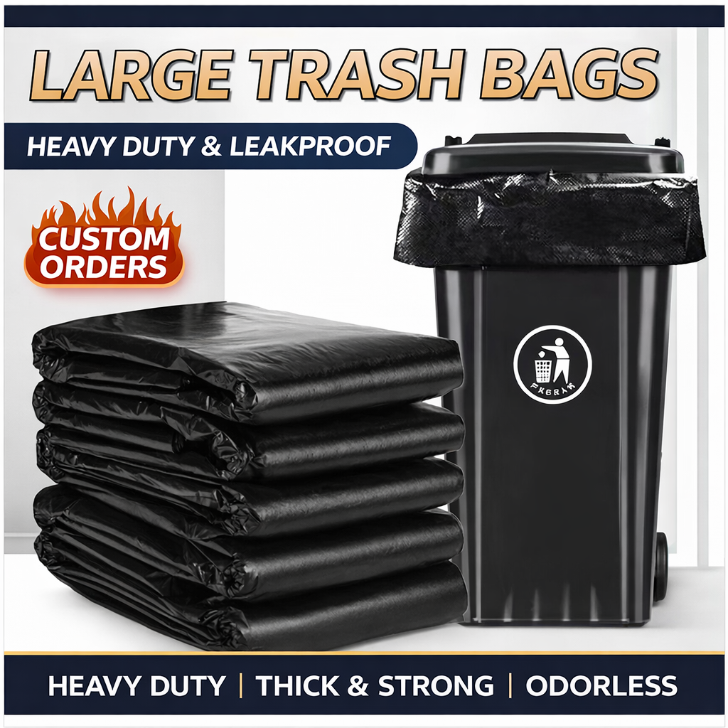 Heavy Duty Black Trash Bags 45×55cm Extra Thick 2.0 Micron Garbage Bags, Leakproof and Tear Resistant, Odorless Strong Plastic Waste Bags for Kitchen, Office, Outdoor and Commercial Use