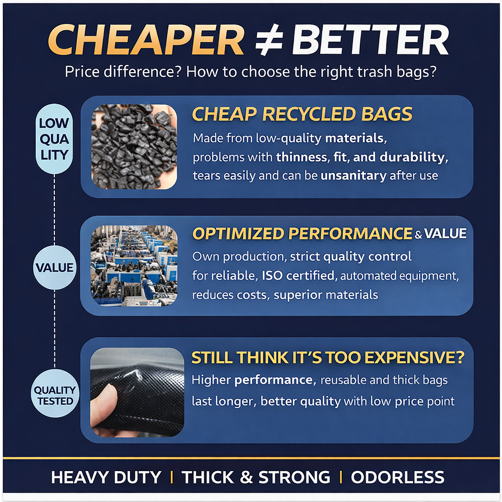 Heavy Duty Black Trash Bags 45×55cm Extra Thick 2.0 Micron Garbage Bags, Leakproof and Tear Resistant, Odorless Strong Plastic Waste Bags for Kitchen, Office, Outdoor and Commercial Use