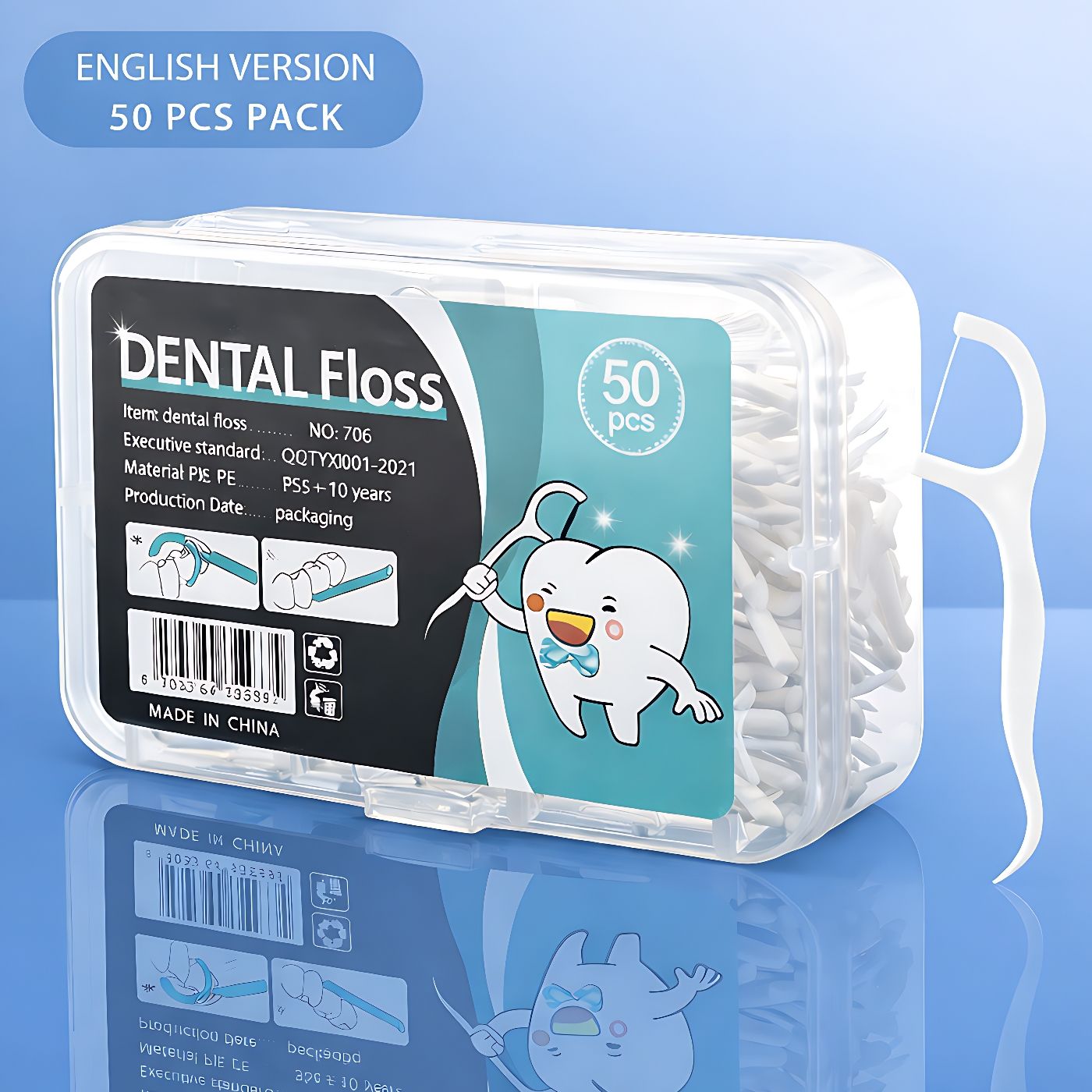 Dental floss picks 50-pack with portable storage case, strong shred-resistant thread, and ergonomic easy-grip handle - designed for deep cleaning, plaque removal, and maintaining fresh oral hygiene.