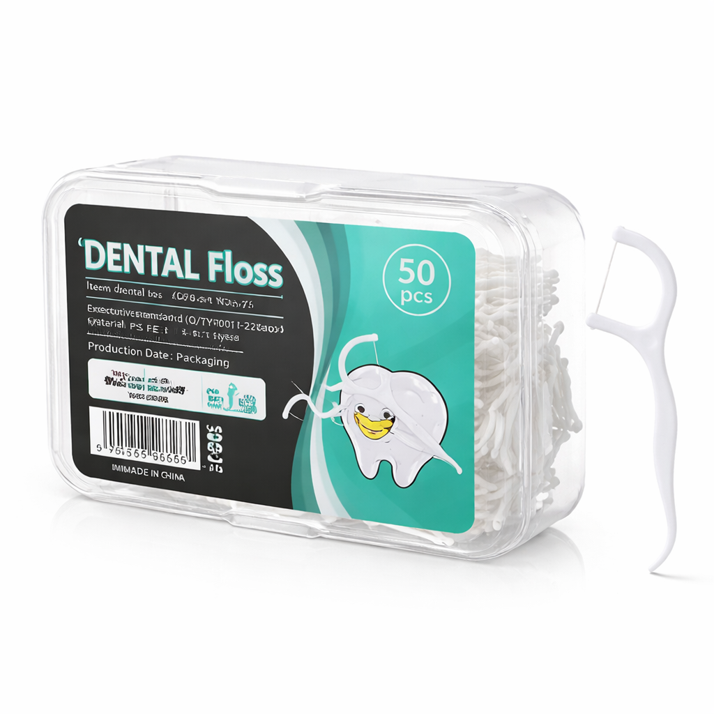 Dental floss picks 50-pack with portable storage case, strong shred-resistant thread, and ergonomic easy-grip handle - designed for deep cleaning, plaque removal, and maintaining fresh oral hygiene.