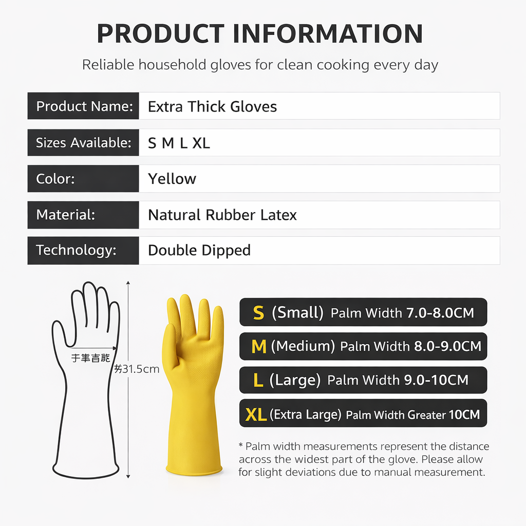 85g Heavy-Duty Yellow Latex Cleaning Gloves for Dishwashing, Laundry, Housework, and Kitchen Use – Durable, Long Cuff Design with Anti-Slip Grip, Waterproof Protection, and Comfortable Fit for Daily