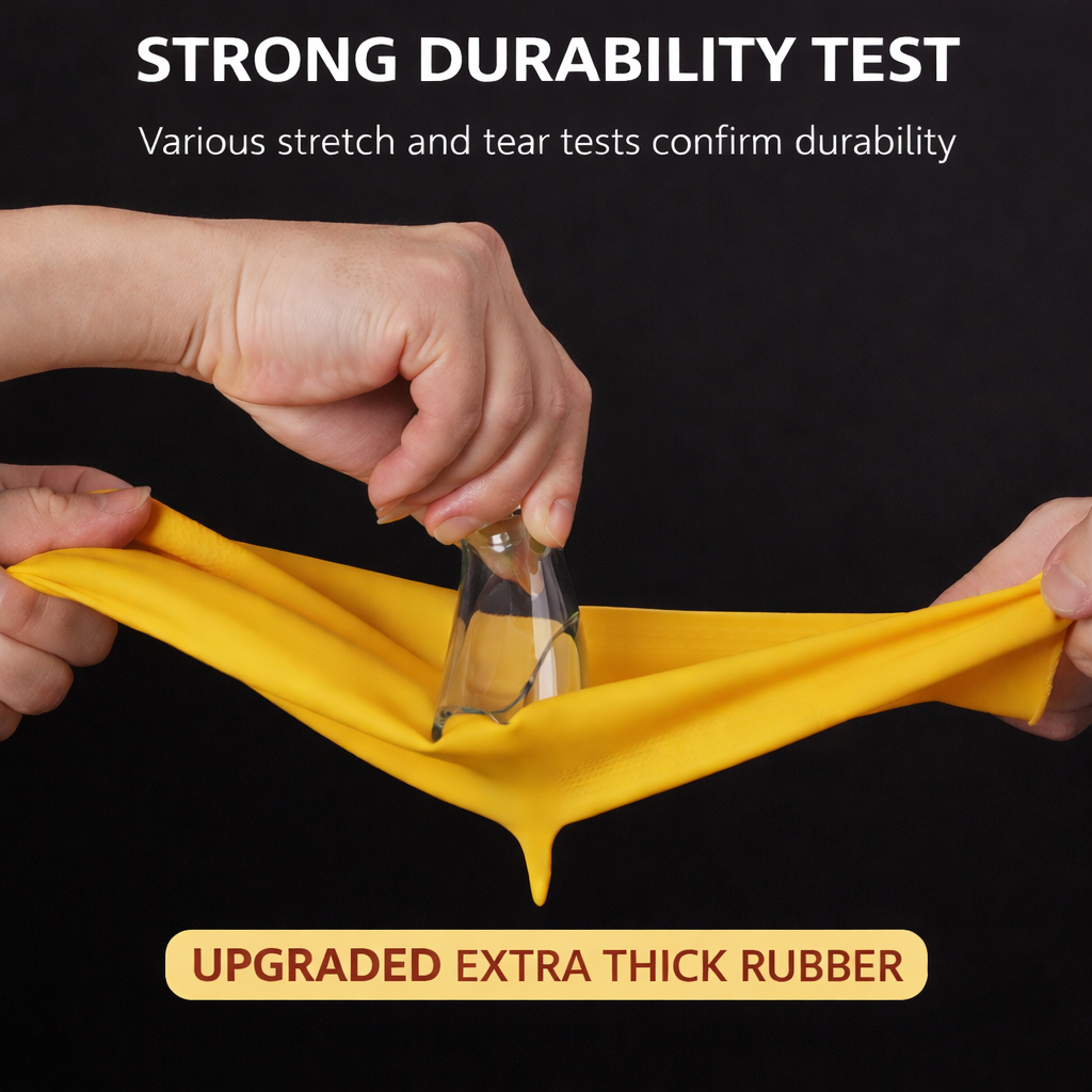 85g Heavy-Duty Yellow Latex Cleaning Gloves for Dishwashing, Laundry, Housework, and Kitchen Use – Durable, Long Cuff Design with Anti-Slip Grip, Waterproof Protection, and Comfortable Fit for Daily