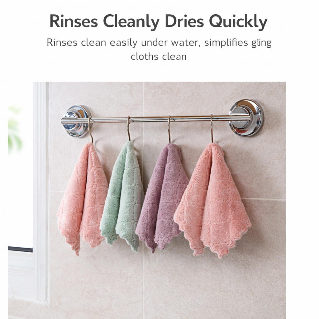 5-Piece Double-Sided Coral Fleece Dish Cloth Set, Extra-Thick and Super-Absorbent Cleaning Towels for Kitchen, Dishes, Countertops and Everyday Use – Soft, Durable, Quick-Drying Microfiber Cloths for