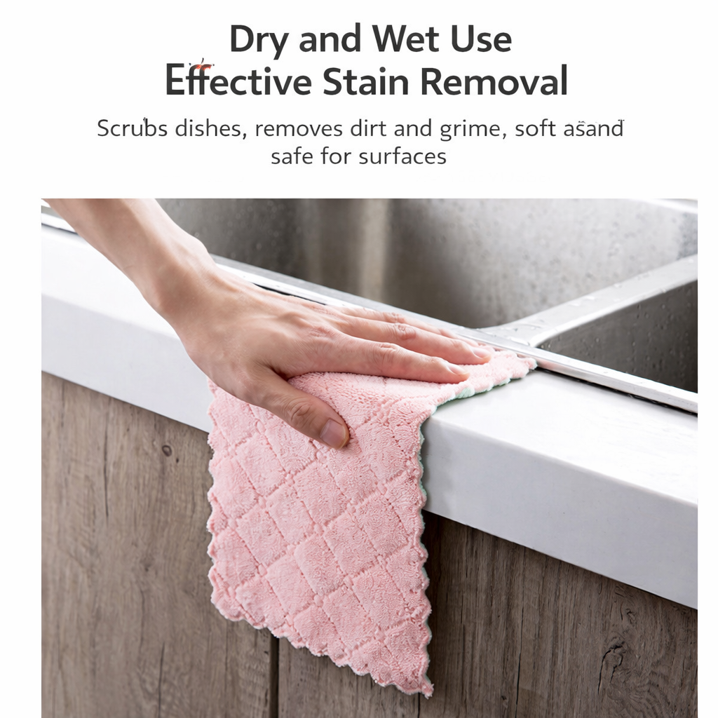 5-Piece Double-Sided Coral Fleece Dish Cloth Set, Extra-Thick and Super-Absorbent Cleaning Towels for Kitchen, Dishes, Countertops and Everyday Use – Soft, Durable, Quick-Drying Microfiber Cloths for